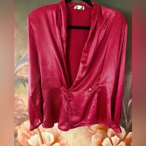 Vintage Magenta and Black Print Blouse Size M